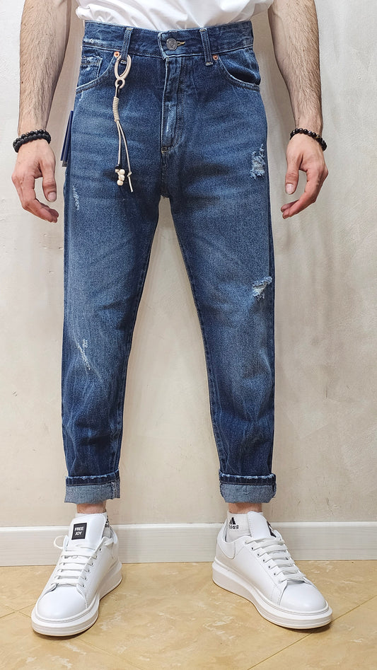 JEANS SEMI/SLIM  CON  MICROROTTURE SPARSE